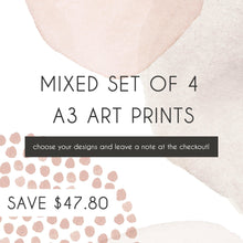 Load image into Gallery viewer, Mixed Set of 4 A3 Art Prints - Misiu Papier

