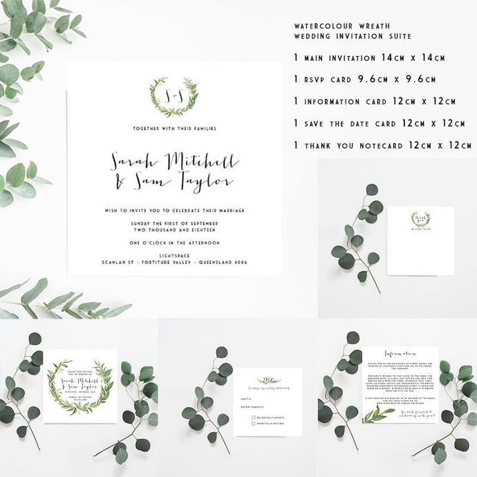 Watercolour Wreath Wedding Invitation Suite - Misiu Papier