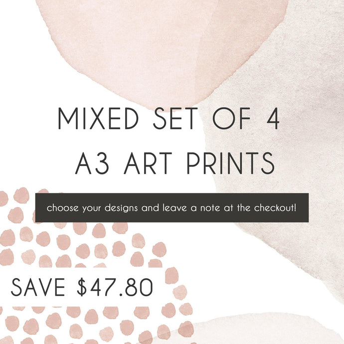 Mixed Set of 4 A3 Art Prints - Misiu Papier