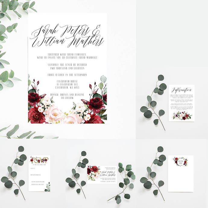 Ruby Floral Wedding Invitation Suite - Misiu Papier